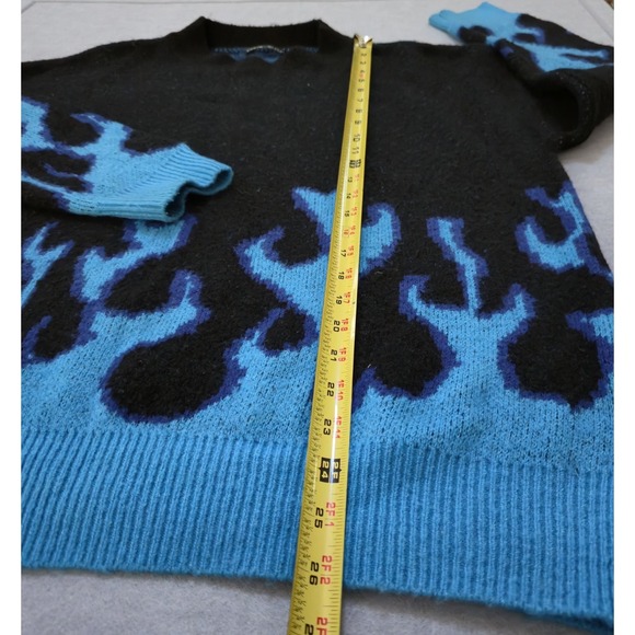 Shein Black And Blue Knit Flame Sweater Sz Medium Cozy Warm - Picture 3 of 6